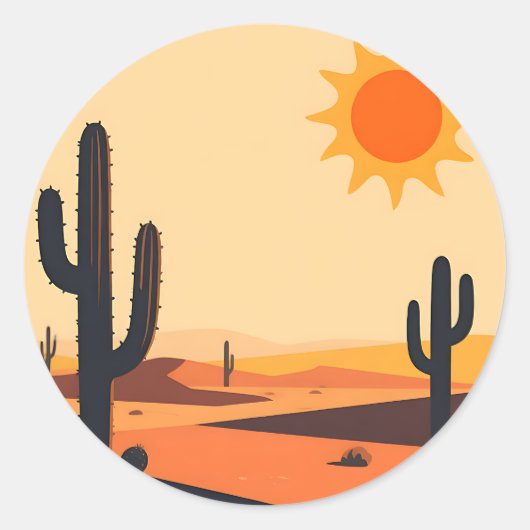 Desert Cactus Sunset Silhouette  Ronde Sticker (Voorkant)