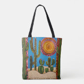 Desert Cactus Tote Bag with Colorful Sun and Geome (Dos)