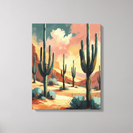 Desert Cactus Under Sunlight – Abstract Canvas Art Afdruk