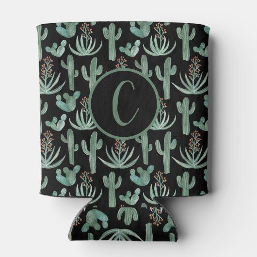 Desert Cactus Waterverf CUSTOM Initialen Black Blikjeskoeler (Achterkant)