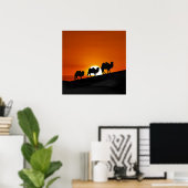 Desert Camels in zonsondergang Poster (Thuiskantoor)
