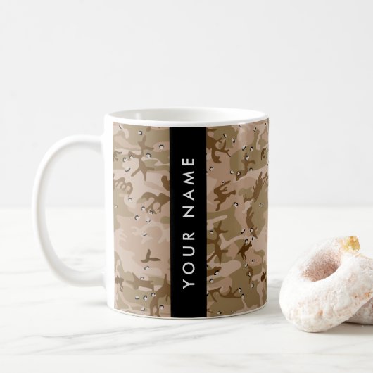 Desert Camouflage Pebbles, Jouw naam, personaliser Koffiemok (Met donut)