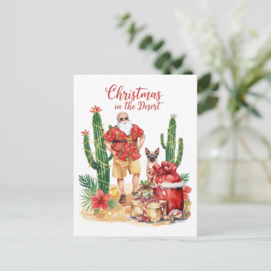Desert Christmas with Cactus Santa Claus Feestdagenkaart (Staand voorkant)