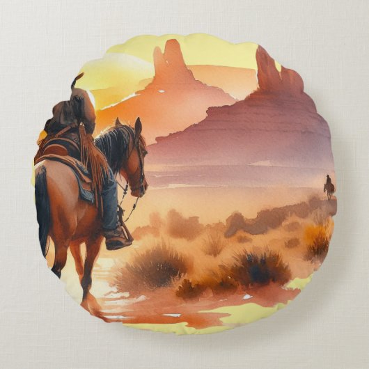Desert Cowboy Rond Kussen (Voorkant)