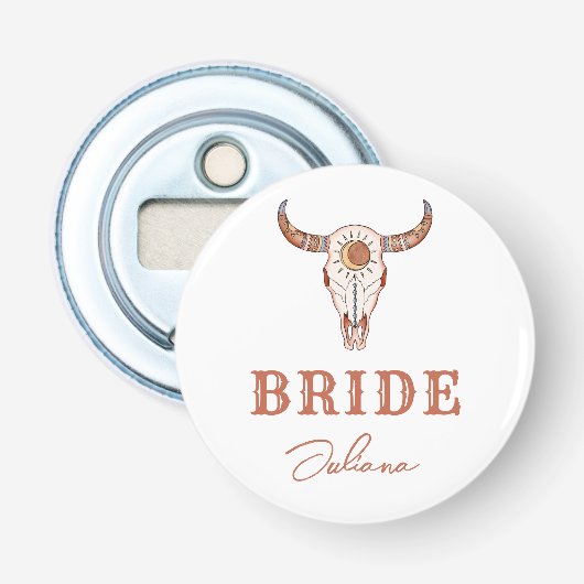 Desert Cowgirl Laatste Rodeo Bride Button Flesopener (Voorkant)