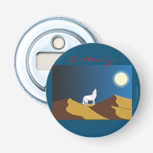 Desert Coyote Howling Full Moon Thunder_Cove Button Flesopener
