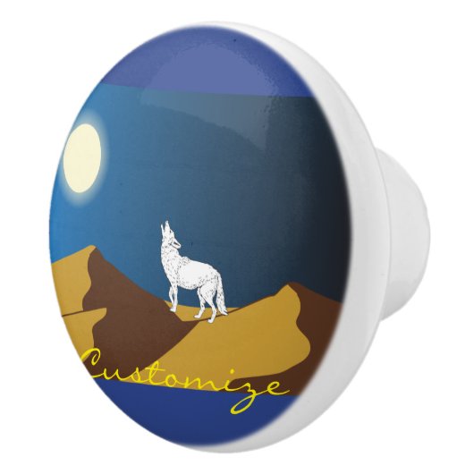 Desert Coyote Howling Full Moon Thunder_Cove Keramische Knop (Rechts)
