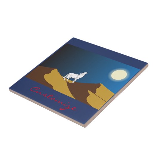 Desert Coyote Howling Full Moon Thunder_Cove Tegeltje (Zijkant)