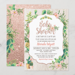 Desert Flower and Roos Gold Baby shower Invitation Kaart
