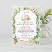 Desert Flower Glitter 5 5th Birthday Invitation Kaart (Staand voorkant)