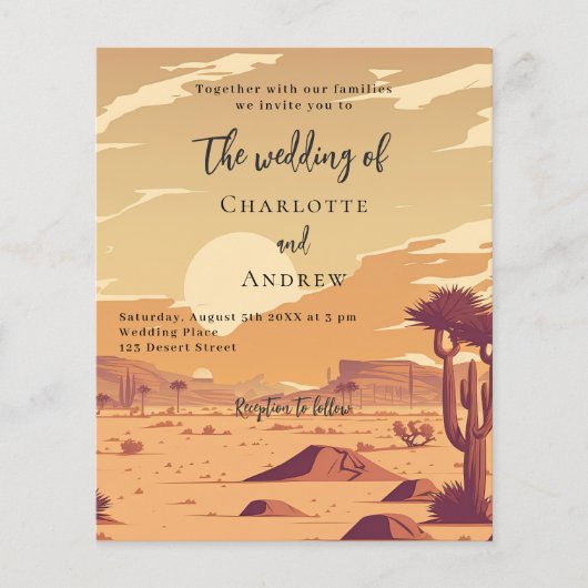 Desert landschap retro budget bruiloft uitnodiging flyer (Voorkant)