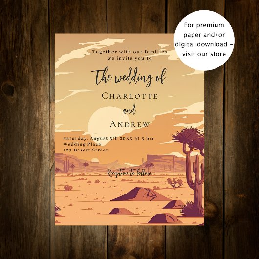 Desert landschap retro budget bruiloft uitnodiging flyer