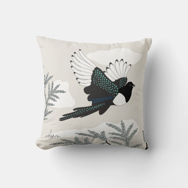 DESERT Life Magpie met sage Kussen (Voorkant)