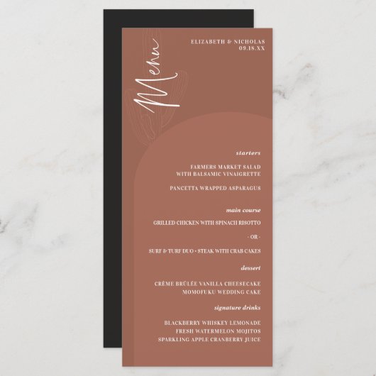 Désert moderne de Boho | Menu Mariage de script si (Devant / Derrière)