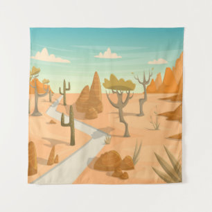 Desert Road Landscape: Cartoon . Wandkleed