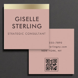 Desert Roos Pink Gold Foil Luxury QR Code Minimal Vierkante Visitekaartje
