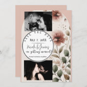 Desert Roos Roze & Groene Bloemen Bewaar de datum Kaart (Voorkant / Achterkant)