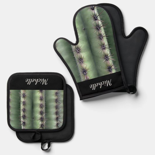 Desert Saguaro Cactus Elegant Zuidwest Ovenwant & Pannenlap Set (Voorkant / Achterkant)