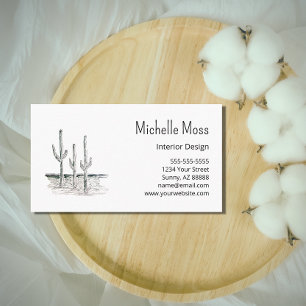 Desert Saguaro Cactus Minimalist Zwart Wit Visitekaartje