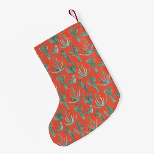 Desert Saguaro Cactus Succulents Pattern CUSTOM Kleine Kerstsok (Achterkant (Hangend))
