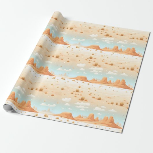 Desert Serenity: Cactussen onder Azure Skies Cadeaupapier (Uitgerold)