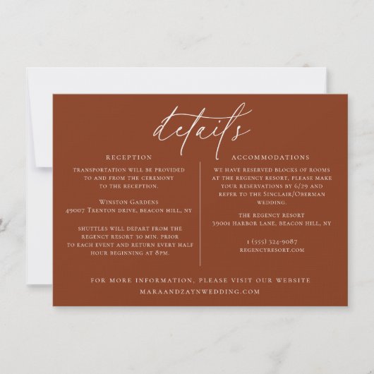 Desert Sienna Minimalistische Huwelijksdetailkaart Kaart (Voorkant)