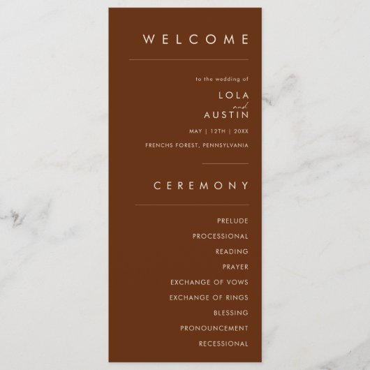 Désert simple | Dark Cinnamon Wedding Programme (Devant)