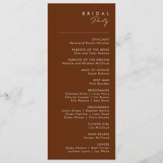 Désert simple | Dark Cinnamon Wedding Programme (Dos)