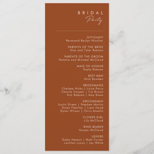 Désert simple | Programme de mariage en terre cuit (Dos)