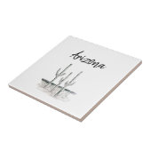 Desert Southwest Cactus Arizona Black White Tegeltje (Zijkant)