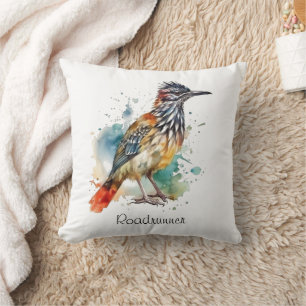 Desert Spirit, Roadrunner in Waterverf gewoonte Kussen