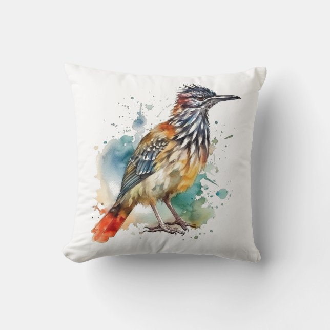 Desert Spirit, Roadrunner in Waterverf Kussen (Voorkant)
