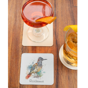 Desert Spirit, Roadrunner in Waterverf, op maat Glazen Onderzetter