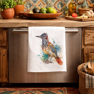 Desert Spirit, Roadrunner in Waterverf Theedoek