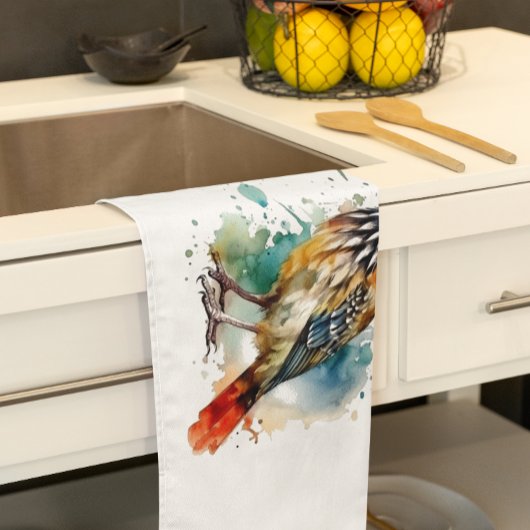 Desert Spirit, Roadrunner in Waterverf Theedoek