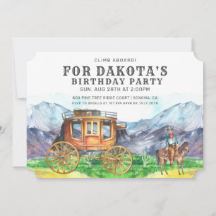 Desert Stagecoach Cowboy Birthday Party Uitnodigin Kaart