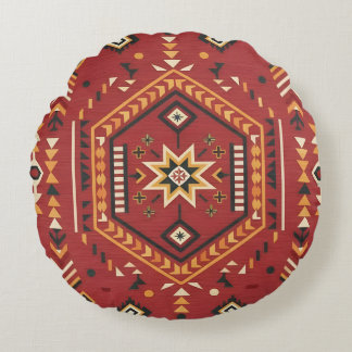 Desert Star Nomad – Vibrant Crimson Tribal Art Rond Kussen