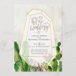 Desert Succulent Wedding Invitation - Stone Kaart