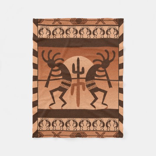 Desert Sun Cactus Kokopelli Southwestern Fleece Deken (Voorkant)