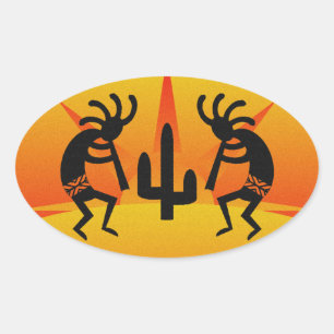 Desert Sun Cactus Southwest Kokopelli Ovale Sticker