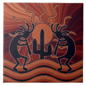 Desert Sun Cactus Zuidwest Kokopelli Keramische Te Tegeltje (Voorkant)