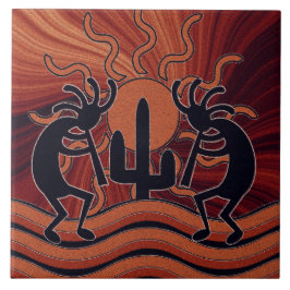 Desert Sun Cactus Zuidwest Kokopelli Keramische Te Tegeltje