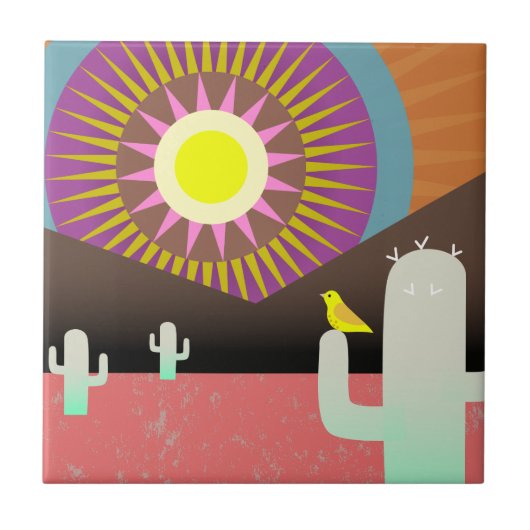 Desert Sun en Cactus Tegeltje (Voorkant)