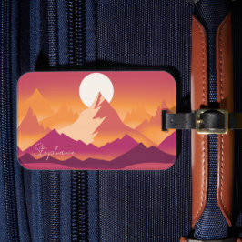 Desert Sun Mountain Peaks Landschapsillustratie Bagagelabel