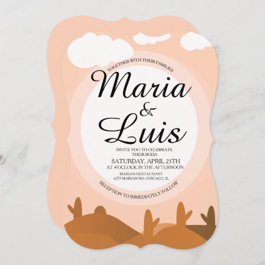 Desert Sunrise Cactus Shadows Wedding Invitations Kaart (Voorkant / Achterkant)