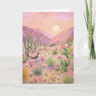 Desert Sunrise Painted Landscape Greeting Card Kaart