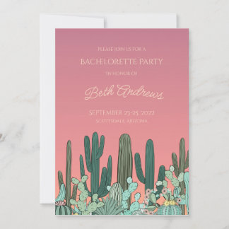 Desert Sunset Cactus Bachelorette Invitation Kaart