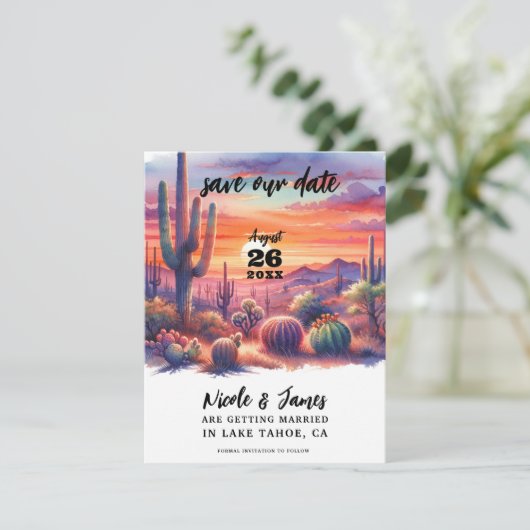 Desert Sunset Glow Waterverf Sla de datum op Kaart (Staand voorkant)