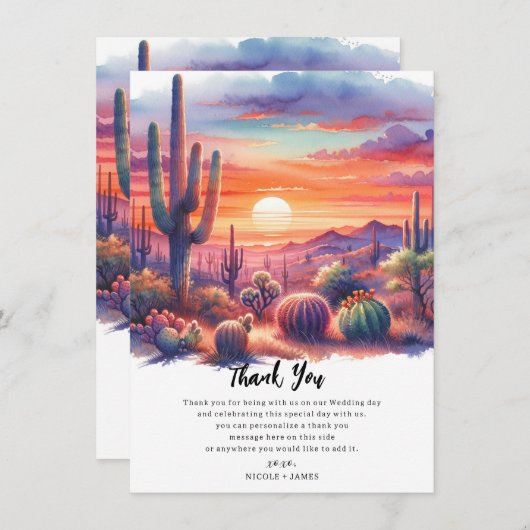 Desert Sunset Glow Waterverf Zuidwest Dank u Kaart (Voorkant / Achterkant)