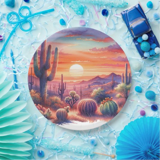 Desert Sunset Glow Waterverf Zuidwestelijke bruilo Papieren Bordje (Feest)